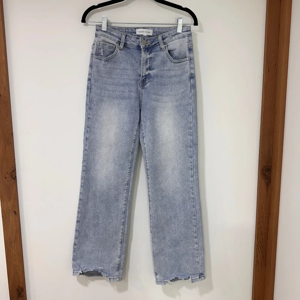 Risen High Rise Wide Leg Jeans Womens Size 7/28‎ Light Wash Distressed | Boho